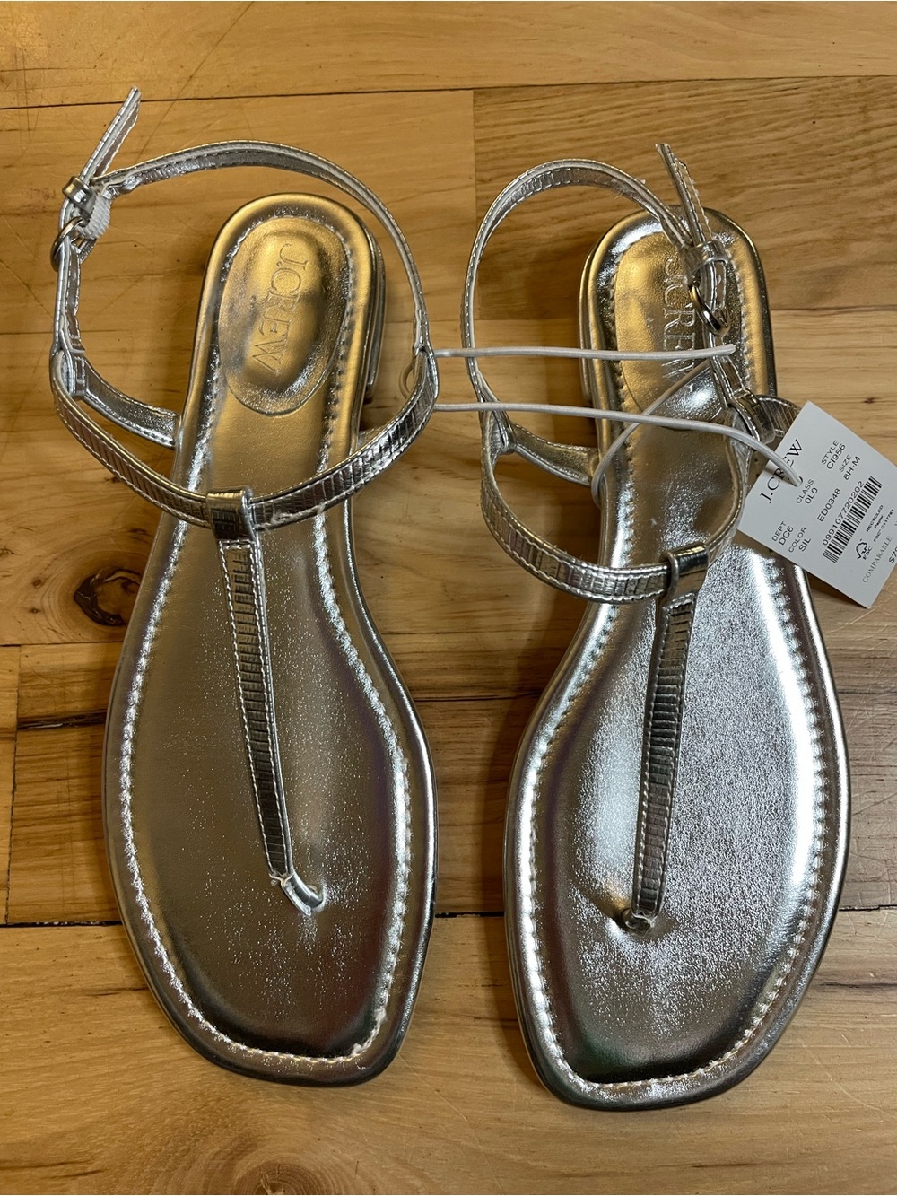 J. Crew Silver Metallic T-Strap Flat Sandals